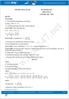 Bộ 5 đề thi HK1 môn Toán 8 có đáp án năm 2021-2022 Trường THCS Lê Lợi