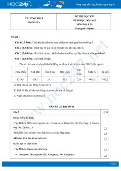 Bộ 5 Đề thi HK1 môn Địa Lí 8 năm 2021 - 2022 Trường THCS Hồng Hà có đáp án
