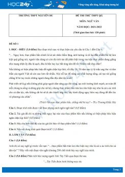 Bộ 5 đề thi thử THPT QG môn Ngữ văn năm 2021-2022 có đáp án trường THPT Nguyễn Du