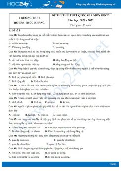 Bộ 5 đề thi thử THPT QG môn GDCD năm 2021-2022 trường THPT Huỳnh Thúc Kháng