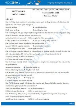 Bộ 5 đề thi thử THPT QG môn GDCD năm 2021-2022 trường THPT Trưng Vương