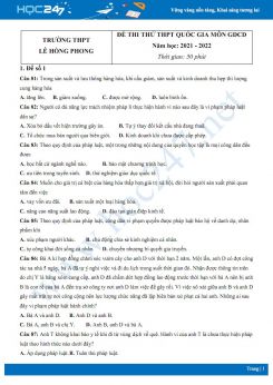 Bộ 5 đề thi thử THPT QG môn GDCD năm 2021-2022 trường THPT Lê Hồng Phong