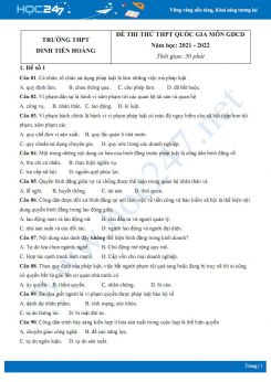 Bộ 5 đề thi thử THPT QG môn GDCD năm 2021-2022 trường THPT Đinh Tiên Hoàng
