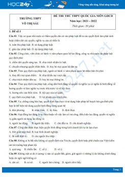 Bộ 5 đề thi thử THPT QG môn GDCD năm 2021-2022 trường THPT Võ Thị Sáu