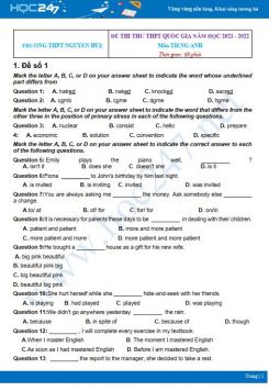 Bộ 5 đề thi thử THPT QG năm 2021-2022 môn Tiếng Anh Trường THPT Nguyễn Huệ