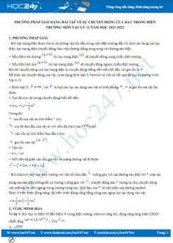 Phương pháp giải dạng bài tập về sự chuyển động của hạt trong điện trường môn Vật lý 12 năm học 2021-2022