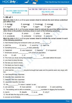 Bộ 5 đề thi thử THPT QG năm 2021-2022 môn Tiếng Anh Trường THPT Nguyễn Thị Minh Khai