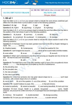 Bộ 5 đề thi thử THPT QG năm 2021-2022 môn Tiếng Anh Trường THPT Nguyễn Thị Định