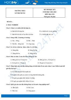 Bộ 5 Đề thi HK1 môn Địa Lí 8 năm 2021 - 2022 Trường THCS Lê Thị Trung có đáp án