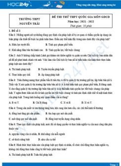 Bộ 5 đề thi thử THPT QG môn GDCD năm 2021-2022 trường THPT Nguyễn Trãi