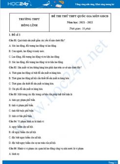 Bộ 5 đề thi thử THPT QG môn GDCD năm 2021-2022 trường THPT Hồng Lĩnh