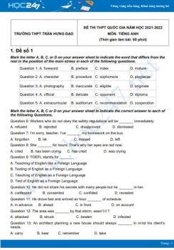 Bộ 5 đề thi thử THPT QG năm 2021-2022 môn Tiếng Anh Trường THPT Trần Hưng Đạo