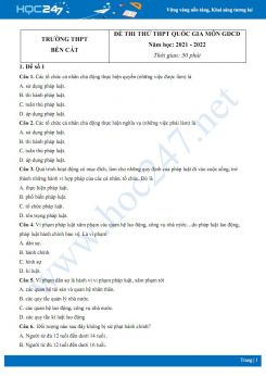 Bộ 5 đề thi thử THPT QG môn GDCD năm 2021-2022 trường THPT Bến Cát