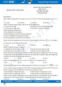 Bộ 5 đề thi thử THPT QG môn Vật Lý năm 2021-2022 có đáp án Trường THPT Lê Quý Đôn