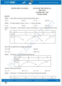Bộ 5 đề thi thử THPT QG môn Toán năm 2021-2022 có đáp án Trường THPT Cao Thắng