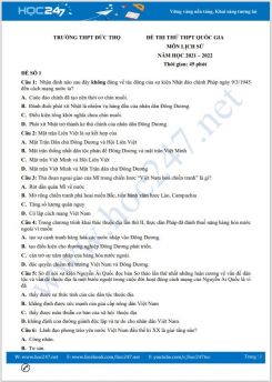 Bộ 5 đề thi thử THPT QG môn Lịch Sử năm 2021-2022 có đáp án Trường THPT Đức Thọ