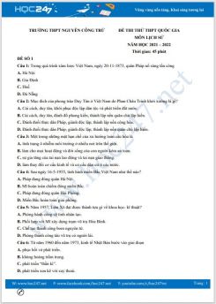 Bộ 5 đề thi thử THPT QG môn Lịch Sử năm 2021-2022 có đáp án Trường THPT Nguyễn Công Trứ