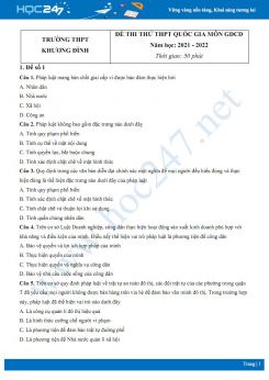 Bộ 5 đề thi thử THPT QG môn GDCD năm 2021-2022 trường THPT Khương Đình