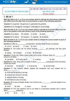 Bộ 5 đề thi thử THPT QG năm 2021-2022 môn Tiếng Anh Trường THPT Lý Thường Kiệt