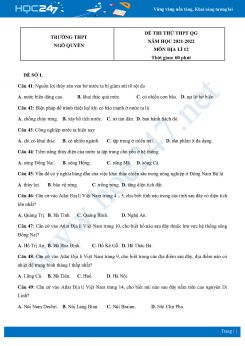 Bộ 5 Đề thi thử THPT QG môn Địa Lí 12 năm 2021 - 2022 Trường THPT Ngô Quyền có đáp án