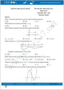 Bộ 5 đề thi thử THPT QG môn Toán năm 2021-2022 có đáp án Trường THPT Quang Trung