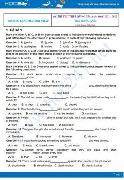 Bộ 5 đề thi thử THPT QG năm 2021-2022 môn Tiếng Anh Trường THPT Phan Bội Châu