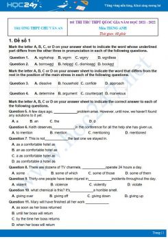 Bộ 5 đề thi thử THPT QG năm 2021-2022 môn Tiếng Anh Trường THPT Chu Văn An