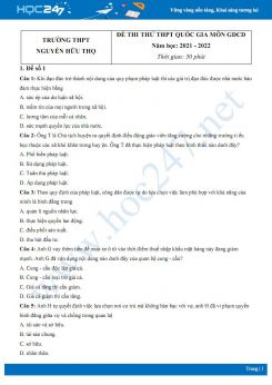 Bộ 5 đề thi thử THPT QG môn GDCD năm 2021-2022 trường THPT Nguyễn Hữu Thọ