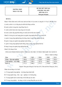 Bộ 5 Đề thi thử THPT QG môn Địa Lí 12 năm 2021 - 2022 Trường THPT Phan Văn Trị có đáp án