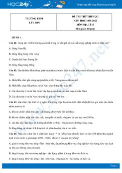 Bộ 5 Đề thi thử THPT QG môn Địa Lí 12 năm 2021 - 2022 Trường THPT Tây Sơn có đáp án