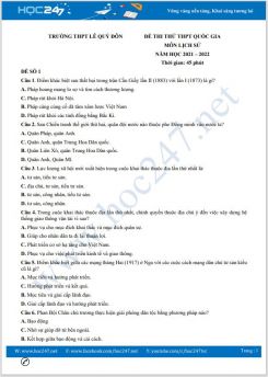 Bộ 5 đề thi thử THPT QG môn Lịch Sử năm 2021-2022 có đáp án Trường THPT Lê Quý Đôn