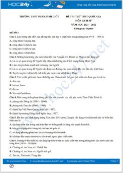 Bộ 5 đề thi thử THPT QG môn Lịch Sử năm 2021-2022 có đáp án Trường THPT Phan Đình Giót
