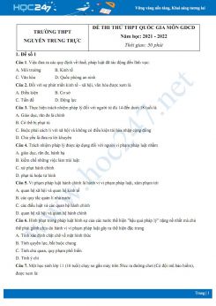 Bộ 5 đề thi thử THPT QG môn GDCD năm 2021-2022 trường THPT Nguyễn Trung Trực