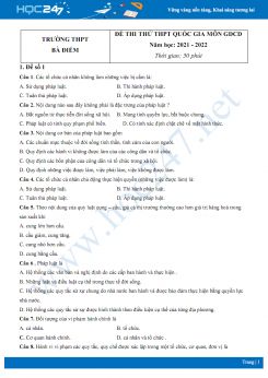 Bộ 5 đề thi thử THPT QG môn GDCD năm 2021-2022 trường THPT Bà Điểm