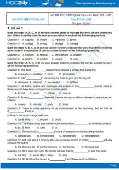 Bộ 5 đề thi thử THPT QG năm 2021-2022 môn Tiếng Anh Trường THPT Võ Thị Sáu