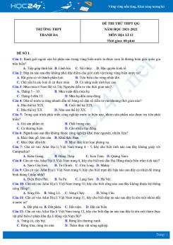 Bộ 5 Đề thi thử THPT QG môn Địa Lí 12 năm 2021 - 2022 Trường THPT Thanh Đa có đáp án