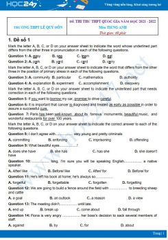 Bộ 5 đề thi thử THPT QG năm 2021-2022 môn Tiếng Anh Trường THPT Lê Quý Đôn