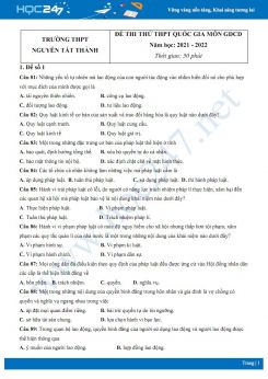 Bộ 5 đề thi thử THPT QG môn GDCD năm 2021-2022 trường THPT Nguyễn Tất Thành