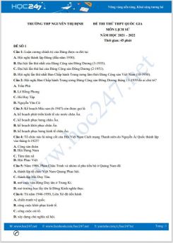 Bộ 5 đề thi thử THPT QG môn Lịch Sử năm 2021-2022 có đáp án Trường THPT Nguyễn Thị Định