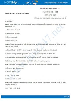 Bộ 5 đề thi thử THPT QG môn Sinh học năm 2021-2022 - Trường THPT Lương Thế Vinh có đáp án
