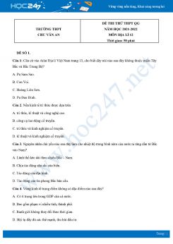 Bộ 5 Đề thi thử THPT QG môn Địa Lí 12 năm 2021 - 2022 Trường THPT Chu Văn An có đáp án