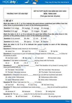 Bộ 5 đề thi thử THPT QG năm 2021-2022 môn Tiếng Anh Trường THPT Võ Văn Kiệt