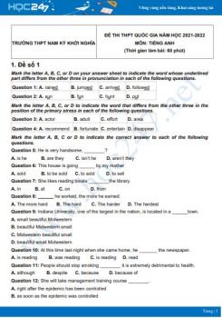 Bộ 5 đề thi thử THPT QG năm 2021-2022 môn Tiếng Anh Trường THPT Nam Kỳ Khởi Nghĩa