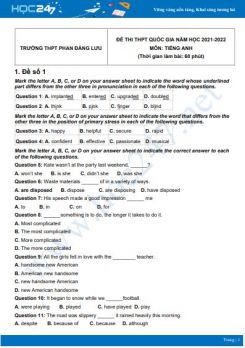 Bộ 5 đề thi thử THPT QG năm 2021-2022 môn Tiếng Anh Trường THPT Phan Đăng Lưu