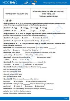 Bộ 5 đề thi thử THPT QG năm 2021-2022 môn Tiếng Anh Trường THPT Trần Văn Giàu
