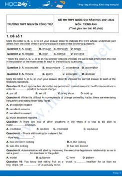 Bộ 5 đề thi thử THPT QG năm 2021-2022 môn Tiếng Anh Trường THPT Nguyễn Công Trứ