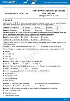 Bộ 5 đề thi thử THPT QG năm 2021-2022 môn Tiếng Anh Trường THPT Lê Trọng Tấn Lần 2
