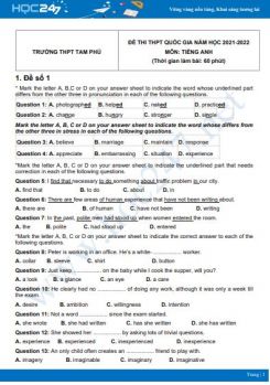 Bộ 5 đề thi thử THPT QG năm 2021-2022 môn Tiếng Anh Trường THPT Tam Phú