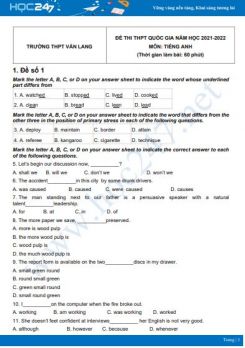 Bộ 5 đề thi thử THPT QG năm 2021-2022 môn Tiếng Anh Trường THPT Văn Lang