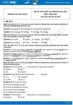 Bộ 5 đề thi thử THPT QG năm 2021-2022 môn Tiếng Anh Trường THPT Bá́ Thước